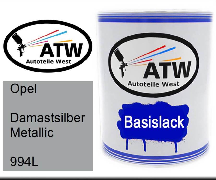 Opel, Damastsilber Metallic, 994L: 1L Lackdose, von ATW Autoteile West.